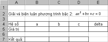 giải phương trình bậc hai trong Excel 1